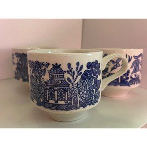 Vintage Churchill England Blue Willow Coffee Mug Soup Tea Cups Set of 3  8oz